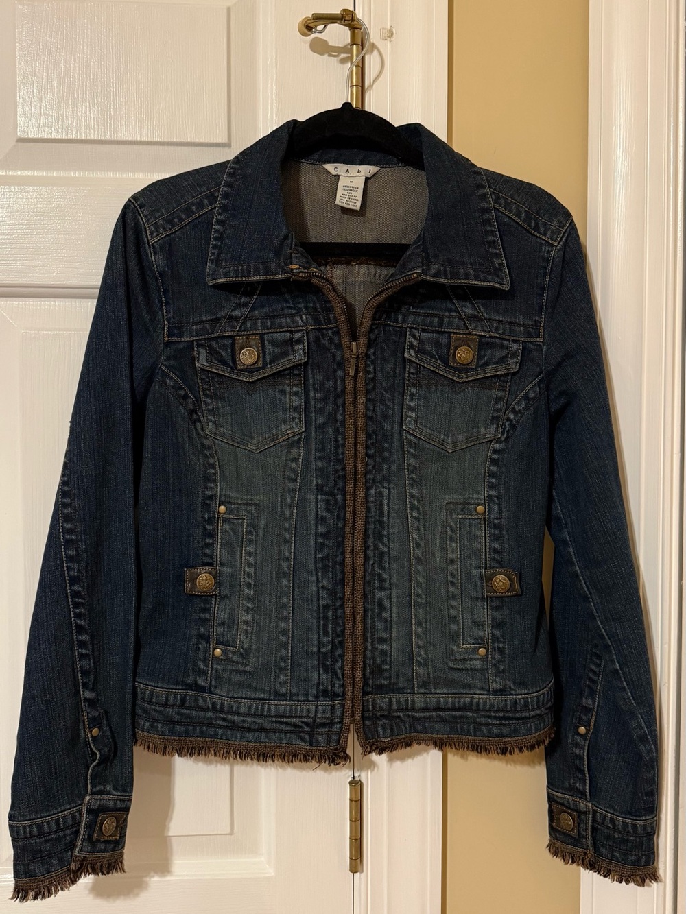 Cabi Denim Jacket with Fringe Trim